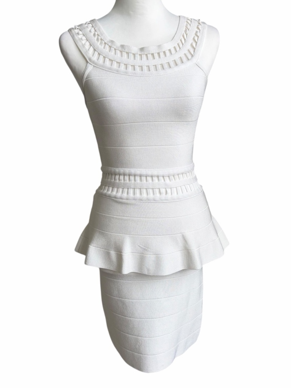 bebe White Textured Peplum Dress Size SP